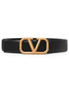 Gold V Logo Signature Leather Belt Black - VALENTINO - BALAAN 6