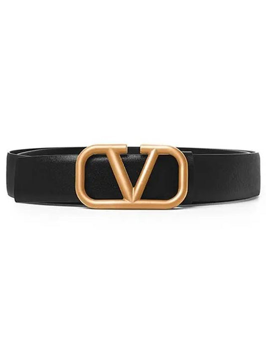 Gold V Logo Signature Leather Belt Black - VALENTINO - BALAAN 2