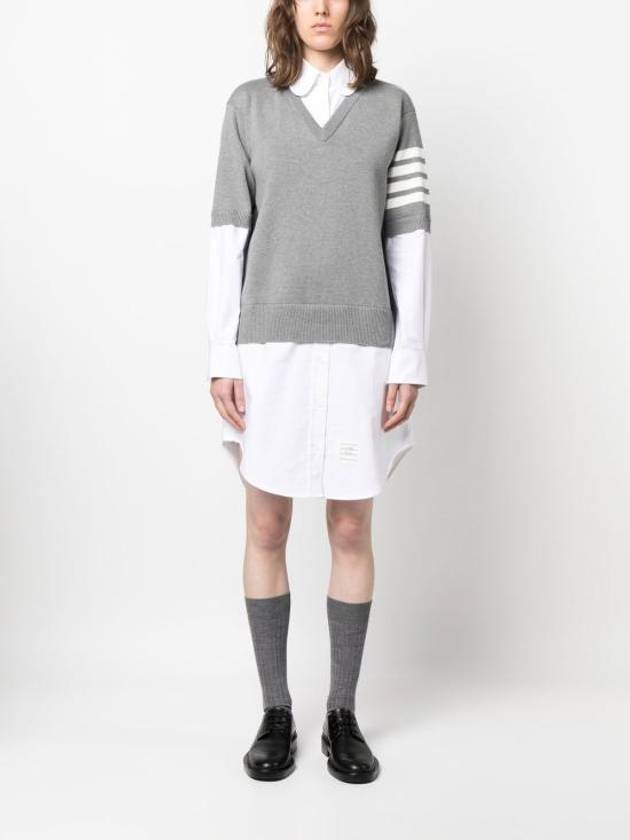 Women's 4 Bar Cotton Shirt Midi Dress White Grey - THOM BROWNE - BALAAN 6