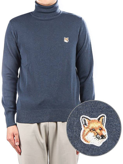 Fox Head Patch Pullover Wool Turtleneck Blue Melange - MAISON KITSUNE - BALAAN 2