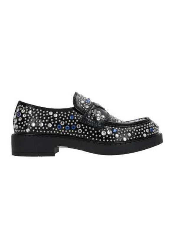 Black brushed leather loafers with studs and rhinestones - PRADA - BALAAN 3