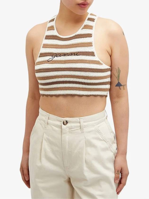 Crochet Racerback Zipper Back Cropped Sleeveless Brown - GANNI - BALAAN 3