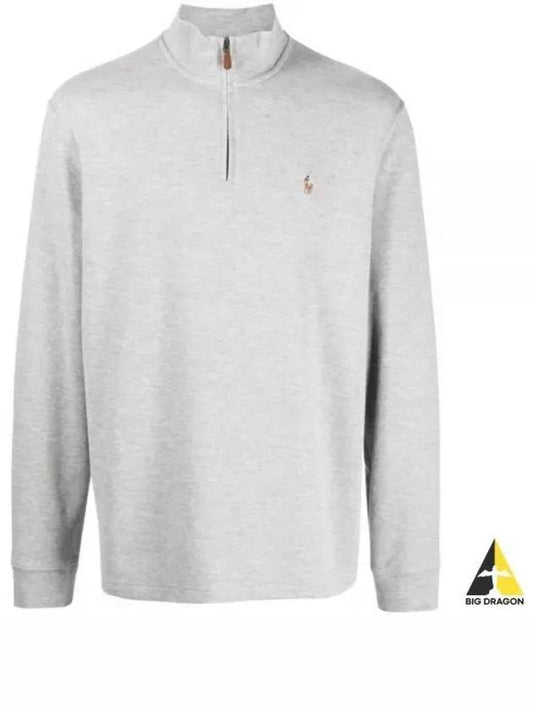 Embroidered Pony Logo Half Zip-Up Knit Top Grey - POLO RALPH LAUREN - BALAAN 2