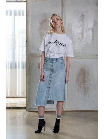 Button Unbalanced Skirt Denim - PRETONE - BALAAN 1