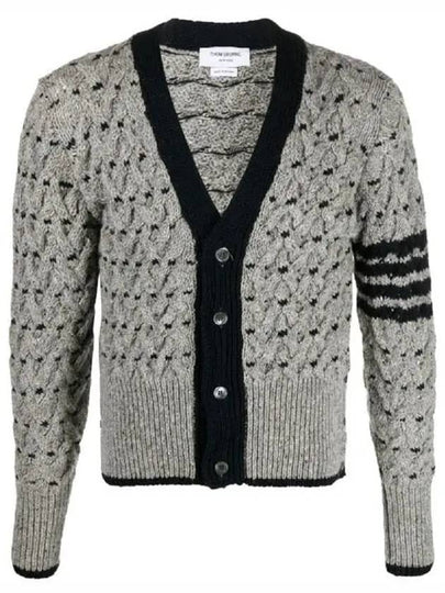 4 Bar Stripe Cable Knit Cardigan Grey - THOM BROWNE - BALAAN 2