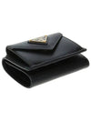 Vitello Move Triangle Logo Tri-Fold Half Wallet Black - PRADA - BALAAN 6