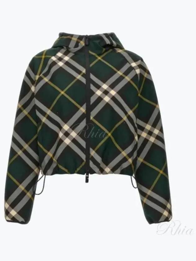 Check Pattern Zip-Up Hoodie Green - BURBERRY - BALAAN 2