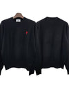 Heart Embroidered Logo Crew Neck Knit Top Black - AMI - BALAAN 2