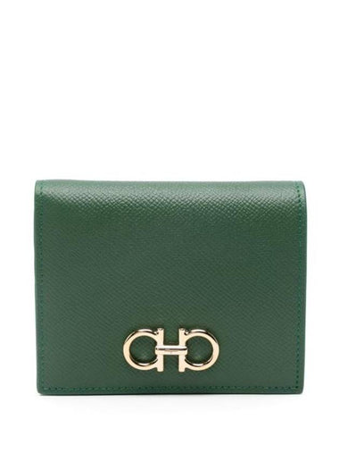 Gancini Compact Half Wallet Green - SALVATORE FERRAGAMO - BALAAN 1