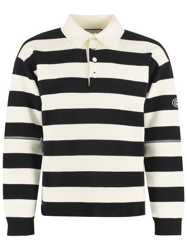 Men's Striped Cotton Polo Shirt Ivory Black - GUCCI - BALAAN 2