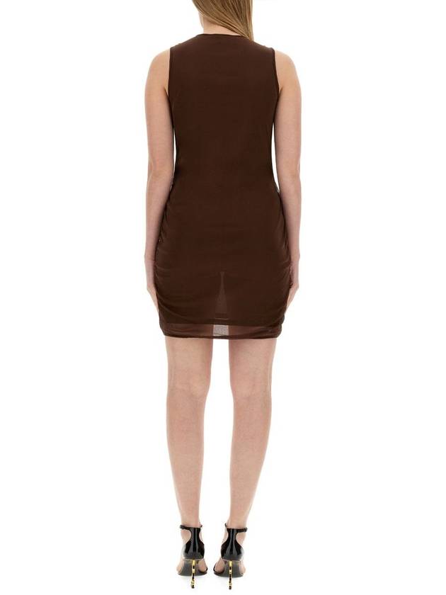 Sleeveless Tulle Short Dress Brown - SAINT LAURENT - BALAAN 4