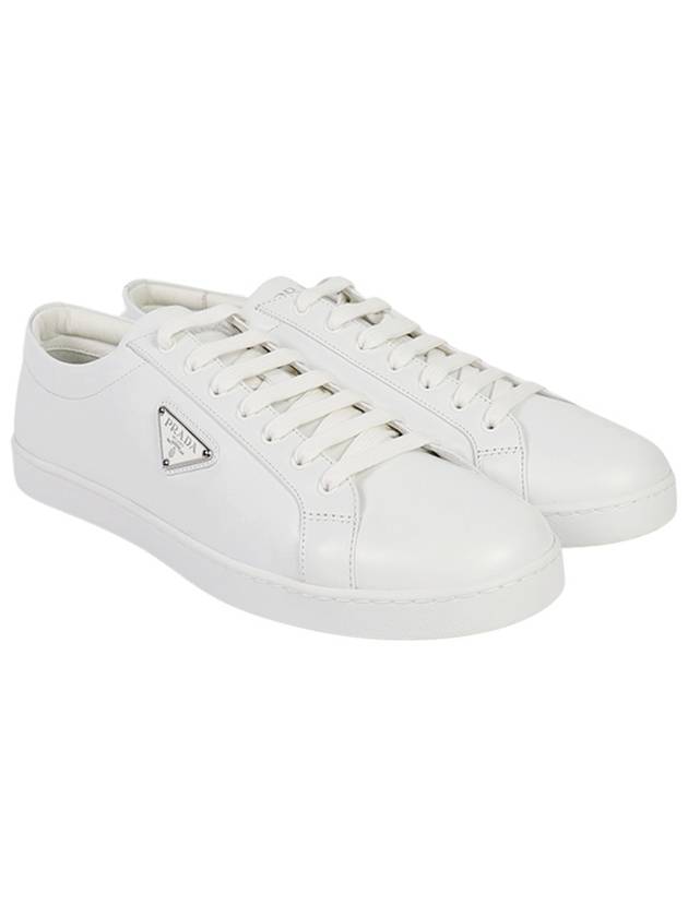 Brushed Leather Low Top Sneakers White - PRADA - BALAAN 2