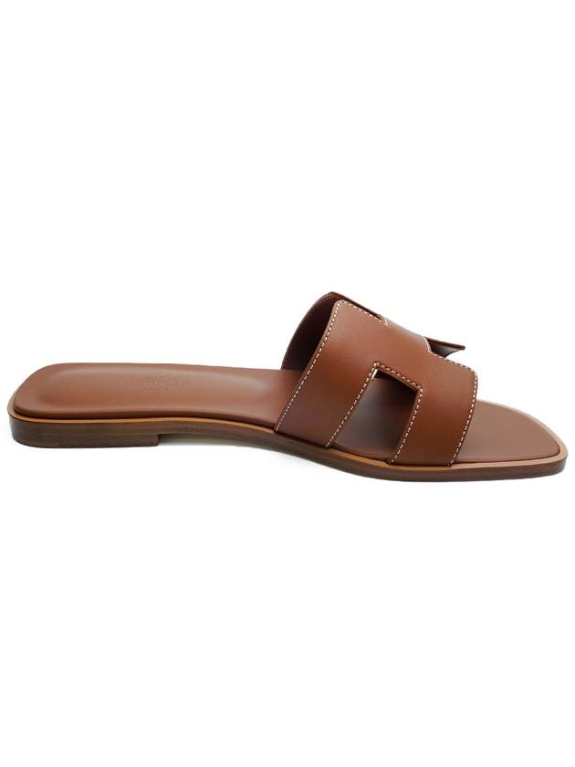 Oran Calfskin Slippers Gold Piqures Ecrues - HERMES - BALAAN 4