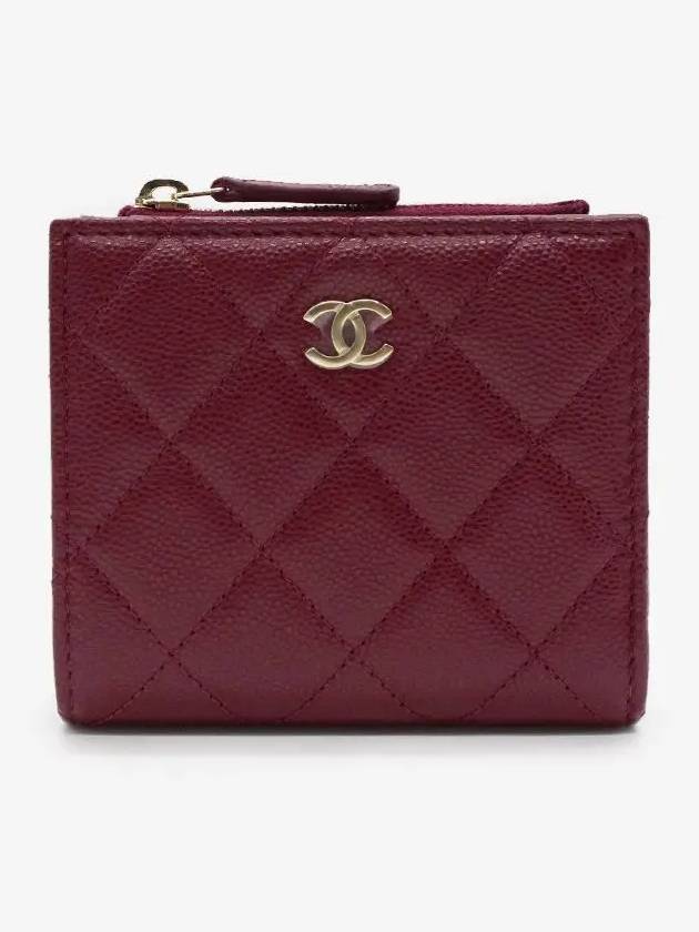 Gold Logo Classic Zipper Coin Wallet Burgundy - CHANEL - BALAAN 3