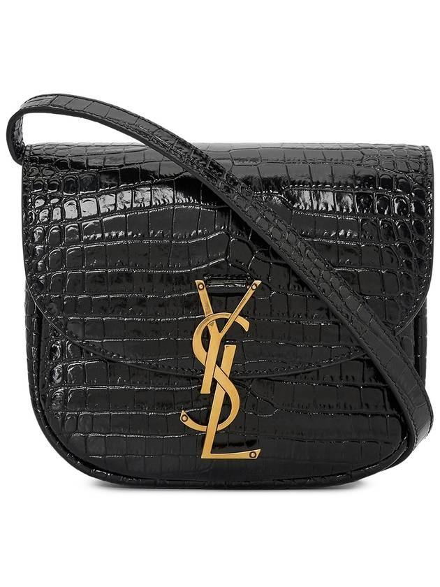 Kaia Croco Effect Leather Small Shoulder Bag Black - SAINT LAURENT - BALAAN 1