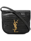 Kaia Shiny Crocodile-Embossed Leather Small Shoulder Bag Black - SAINT LAURENT - BALAAN 1