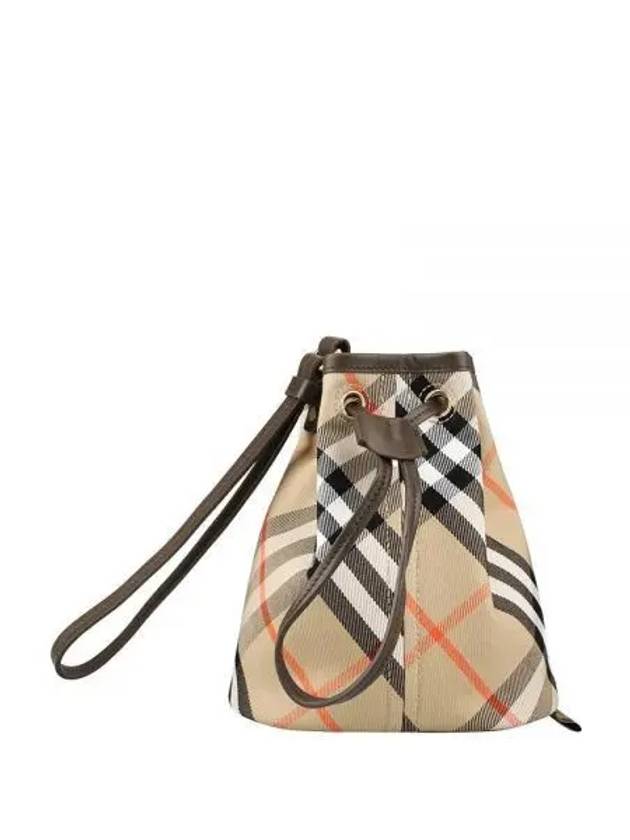 Check Drawstring Bucket Bag Sand - BURBERRY - BALAAN 2