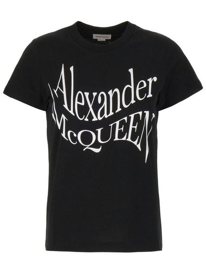 Logo Printed Crewneck Short Sleeve T-Shirt Black - ALEXANDER MCQUEEN - BALAAN 2