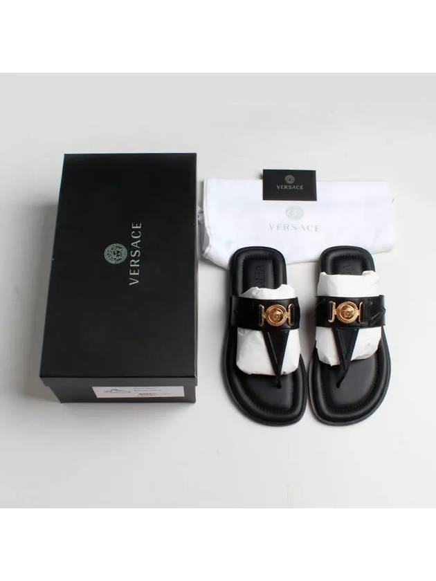 La Medusa Leather Flip Flops Black - VERSACE - BALAAN 7