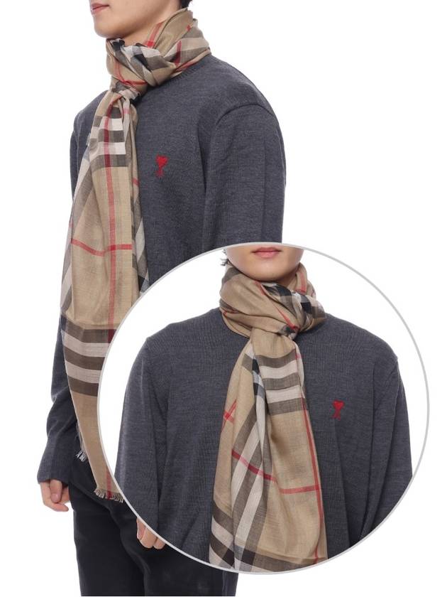 Check Wool Silk Scarf Beige - BURBERRY - BALAAN 3