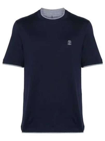 Cotton Short Sleeve T-Shirt Navy - BRUNELLO CUCINELLI - BALAAN 2