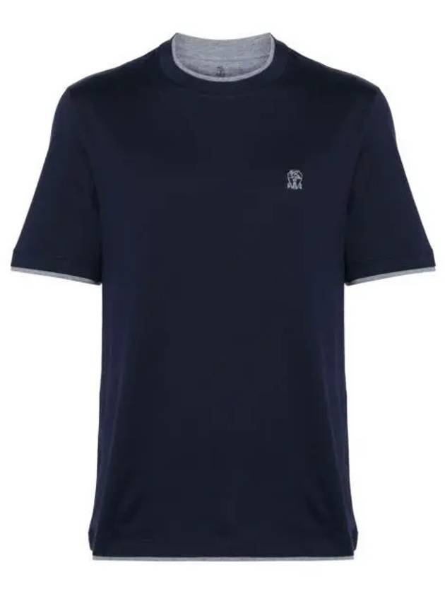 Cotton Short Sleeve T-Shirt Navy - BRUNELLO CUCINELLI - BALAAN 2