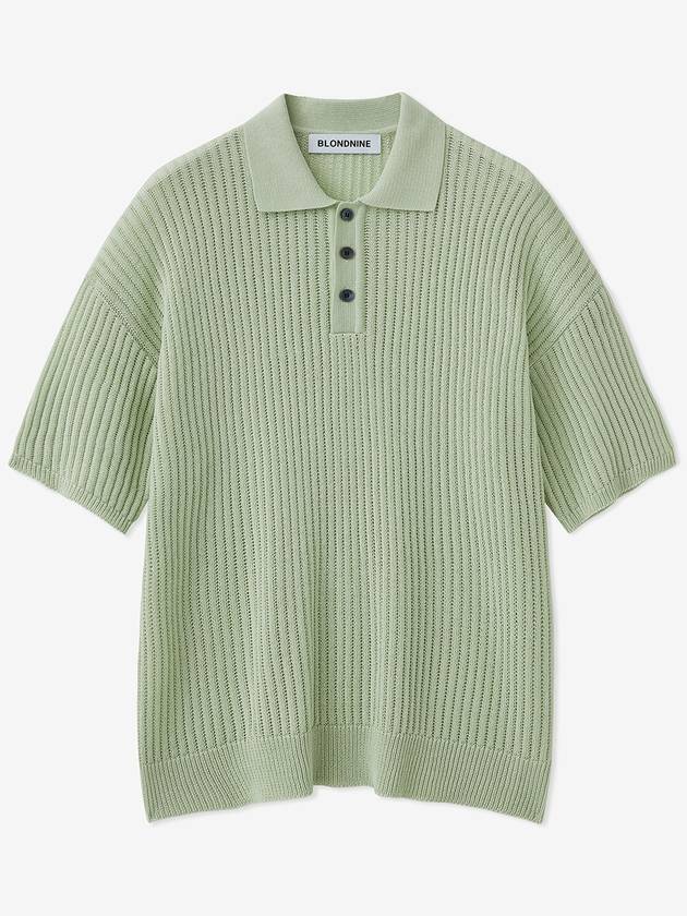 Cotton rib collar short sleeve knit_Greenery - BLONDNINE - BALAAN 1