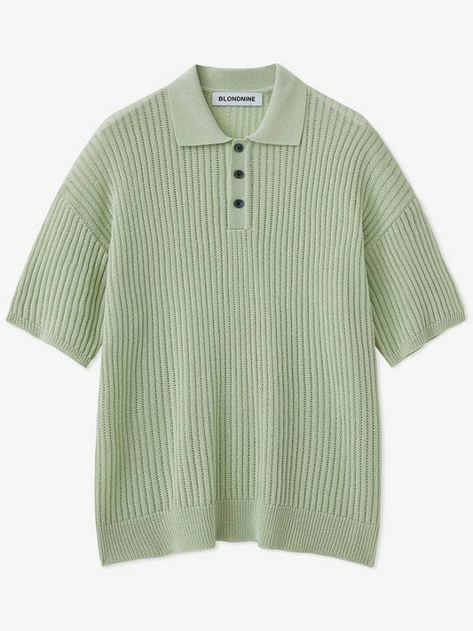 Cotton rib collar short sleeve knit_Greenery - BLONDNINE - BALAAN 1