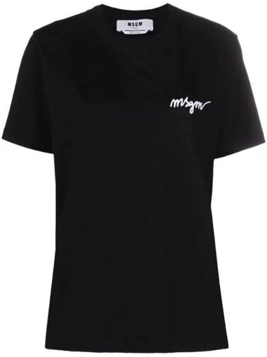 Embroidery Logo Crew Neck Short Sleeve T-Shirt Black - MSGM - BALAAN 1