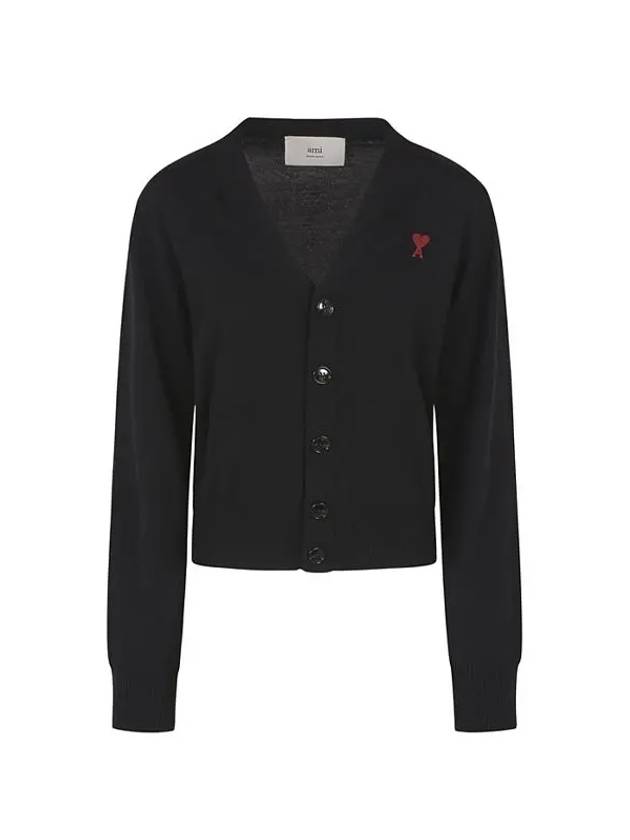 Heart Logo Wool Cardigan Black - AMI - BALAAN 5