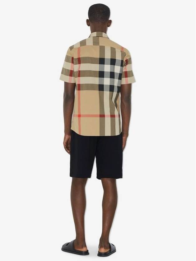 Men's Check Motif Cotton Short Sleeve Shirt Beige - BURBERRY - BALAAN 5