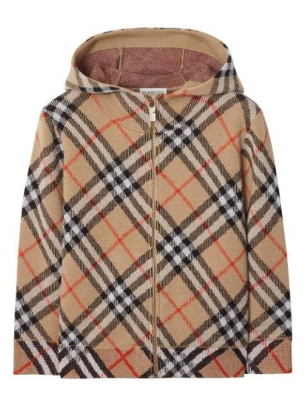 Kids Check Knit Hooded Zip-Up Jacket Brown - BURBERRY - BALAAN 1