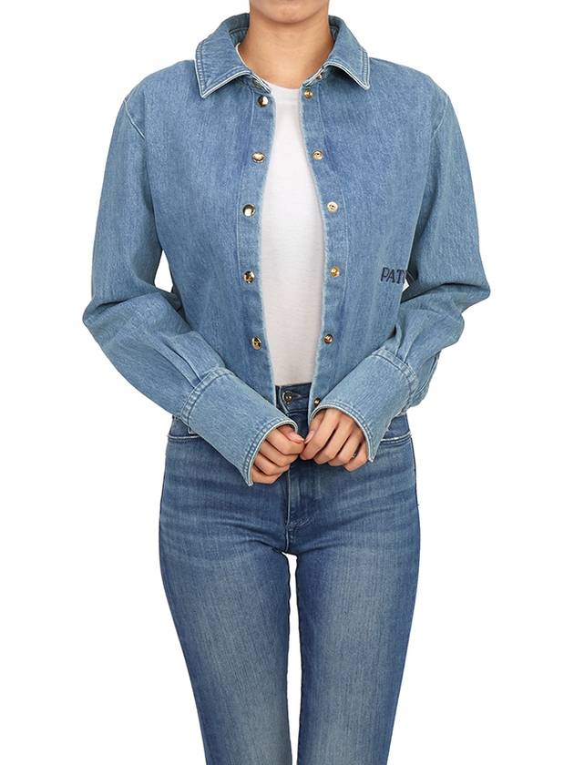 Embroidered Logo Cropped Denim Jacket Light Blue - PATOU - BALAAN 8