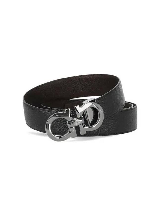 Men's Reversible Double Gancini Leather Belt Black - SALVATORE FERRAGAMO - BALAAN 3