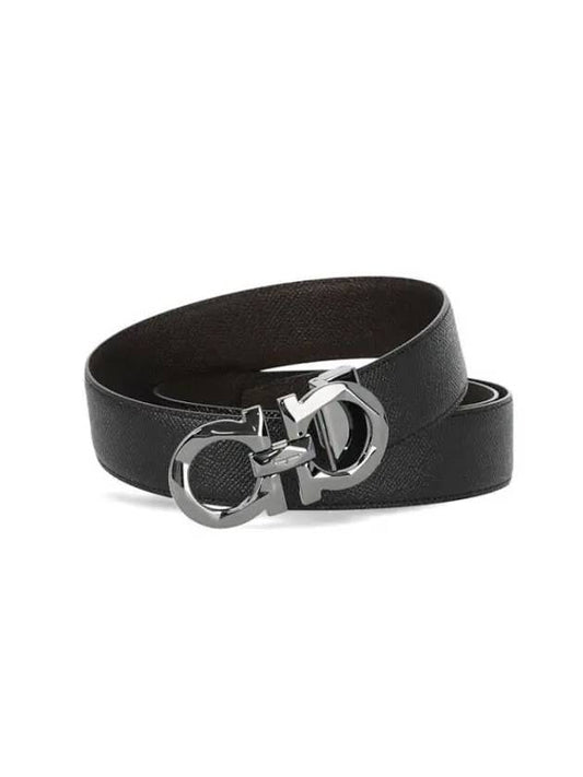 Men's Reversible Double Gancini Leather Belt Black - SALVATORE FERRAGAMO - BALAAN 1