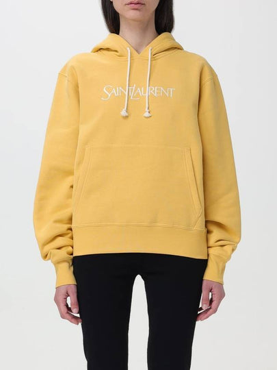 Logo Print Cotton Hoodie Yellow - SAINT LAURENT - BALAAN 2