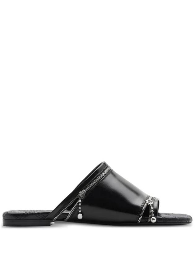 Peep Zipper Leather Slippers Black - BURBERRY - BALAAN 1