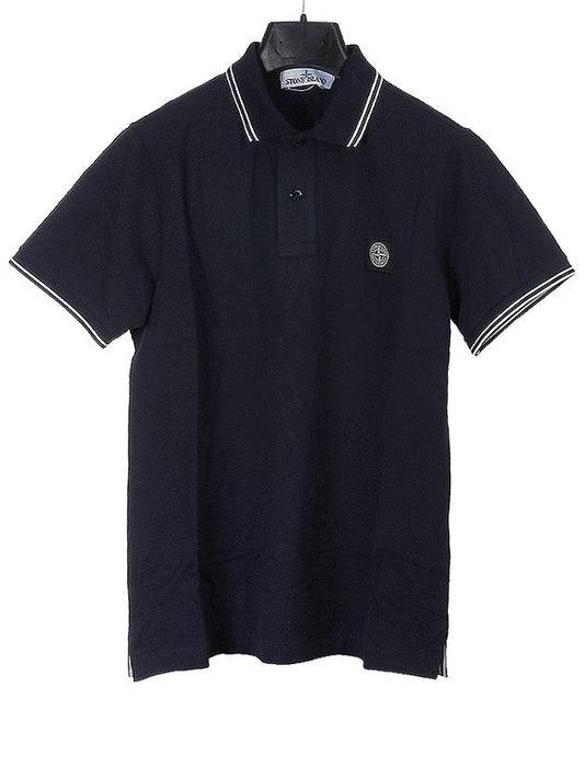 Men's Two Line Wappen Patch Cotton Short Sleeve Polo Shirt Navy - STONE ISLAND - BALAAN 2