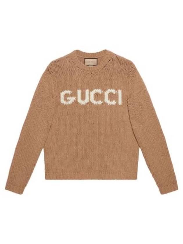 Logo Intarsia Wool Knit Top Camel - GUCCI - BALAAN 2