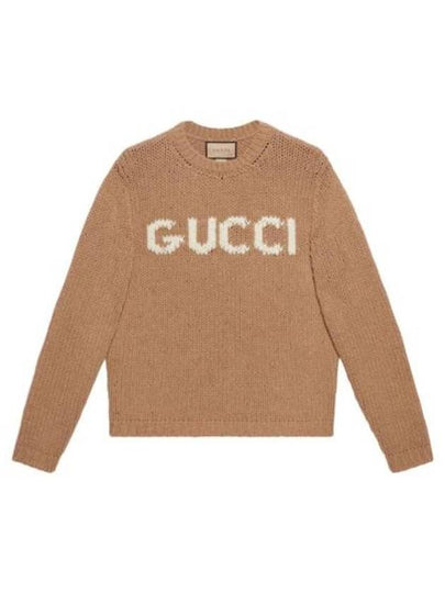 Logo Intarsia Wool Knit Top Camel - GUCCI - BALAAN 2