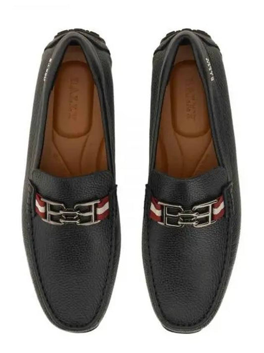 Logo Plaque Grain Slip-On Loafers Black - BALLY - BALAAN 2