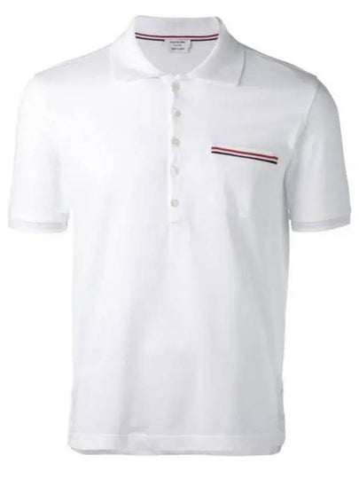 Men's Three Stripes Pocket Mercerized Short Sleeve Polo Shirt White - THOM BROWNE - BALAAN 2