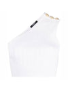 gold button one-shoulder cropped knit top white - BALMAIN - BALAAN.