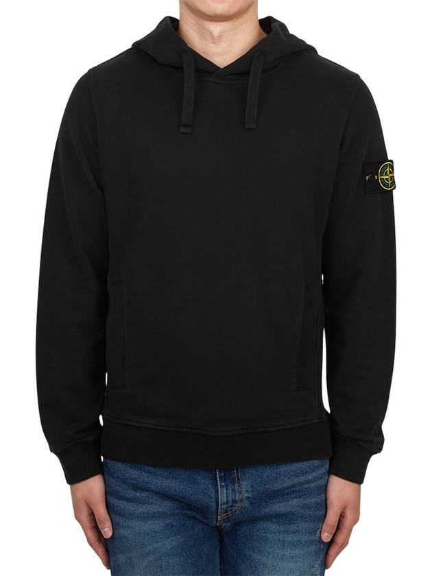 Wappen Patch Brushed Cotton Fleece Hoodie Black - STONE ISLAND - BALAAN 2