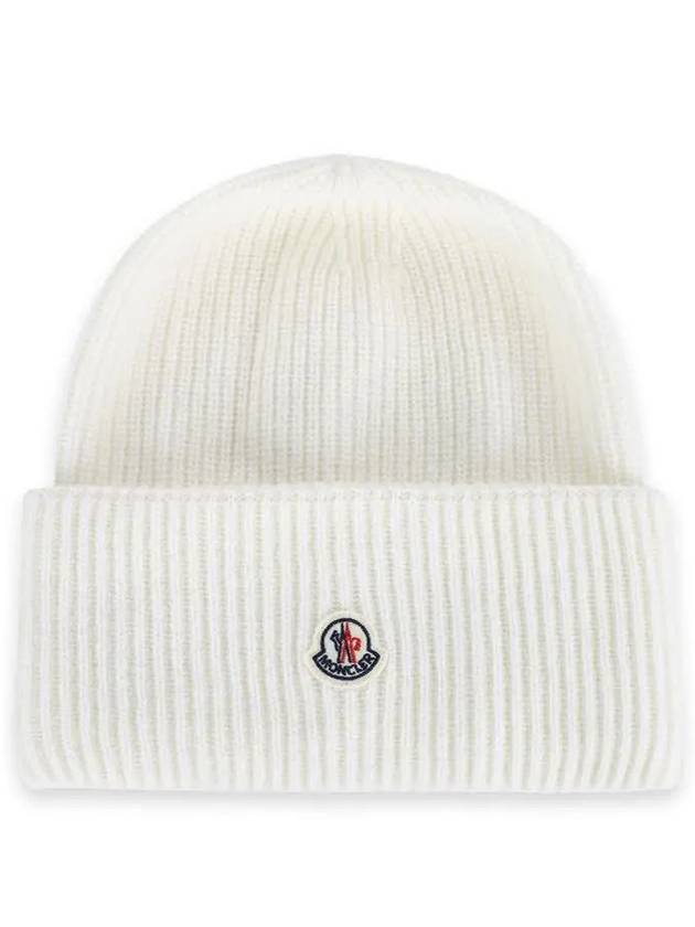 Logo Patch Wool Beanie Ivory 3B00048 M1241 035 - MONCLER - BALAAN 1