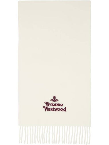 Logo Wool Fringe Muffler White - VIVIENNE WESTWOOD - BALAAN 1