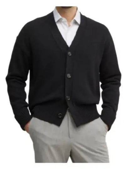 V-Neck Relaxed Fit Cardigan Black - HUGO BOSS - BALAAN 2