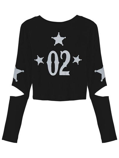 Star ribbed long sleeve t shirt black - MSKN2ND - BALAAN 2