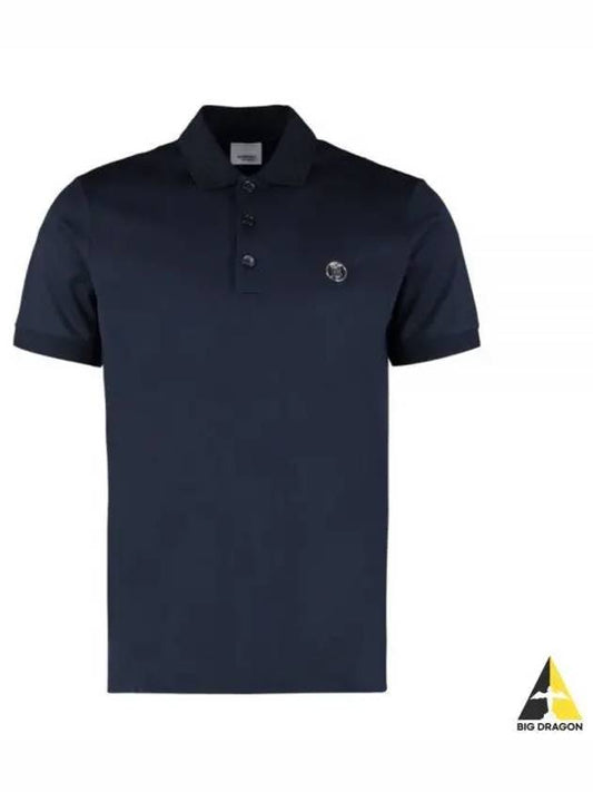 Monogram Motif Cotton Silk Short Sleeve PK Shirt Navy - BURBERRY - BALAAN.