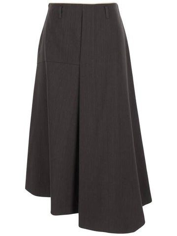 'Sweet' Brown Asymmetric Skirt With Side Zip Closure In Linen And Viscose Blend Woman - TELA - BALAAN 1